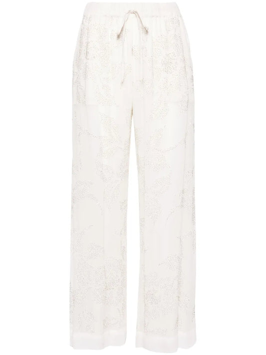 Bead-Embellished Wide-Leg Trousers