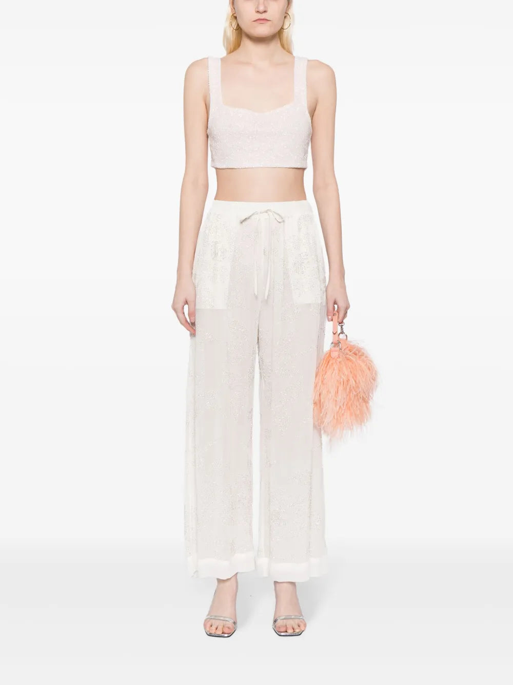 Bead-Embellished Wide-Leg Trousers