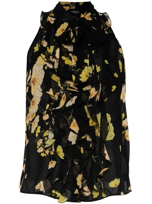 Floral-Print Silk Top