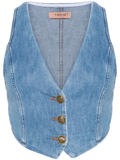 Button-Up Denim Waistcoat