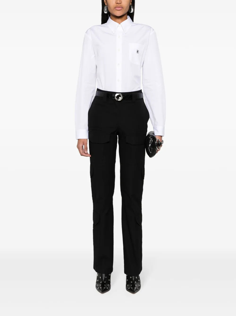 Fine-Check-Pattern Cargo Trousers