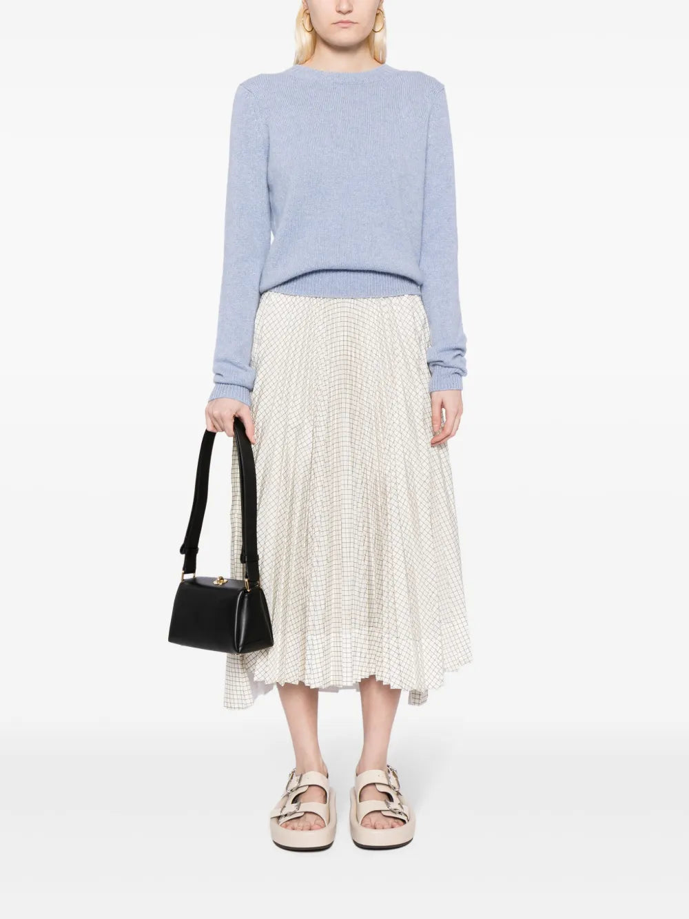 Grid-Pattern Taffeta Midi Skirt
