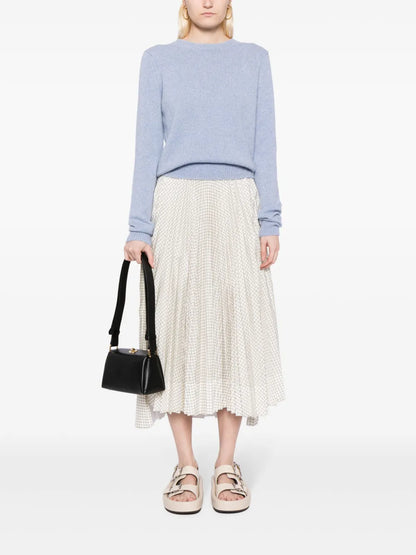 Grid-Pattern Taffeta Midi Skirt