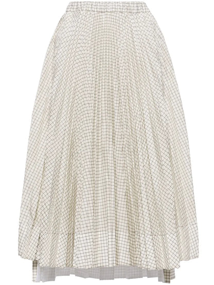 Grid-Pattern Taffeta Midi Skirt