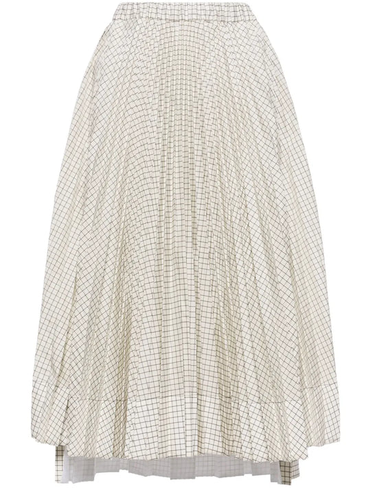 Grid-Pattern Taffeta Midi Skirt