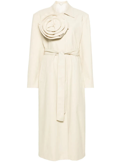 Floral-Appliqué Belted Trench Coat