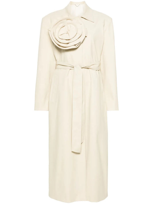 Floral-Appliqué Belted Trench Coat