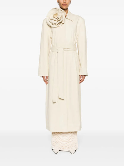 Floral-Appliqué Belted Trench Coat
