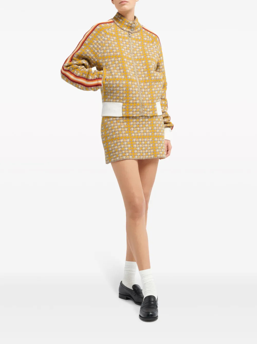 Houndstooth-Pattern Bomber Jacket