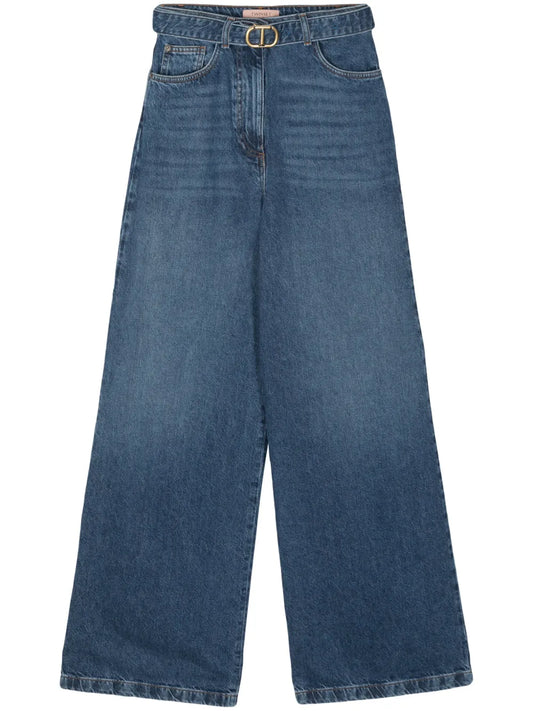 Belted Wide-Leg Jeans