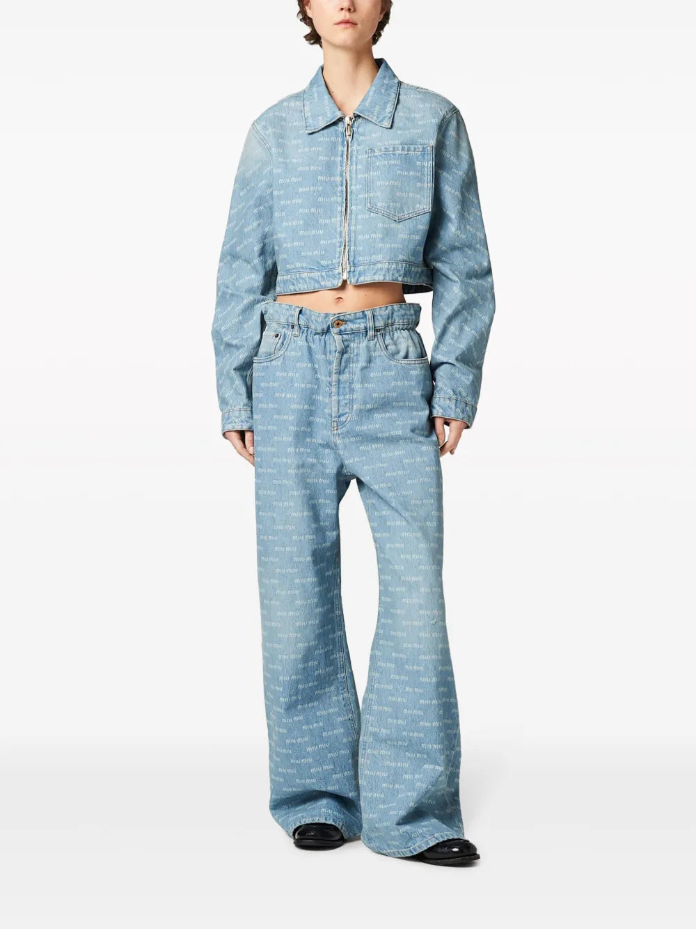 Logo-Print Cropped Denim Jacket