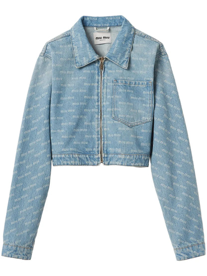 Logo-Print Cropped Denim Jacket