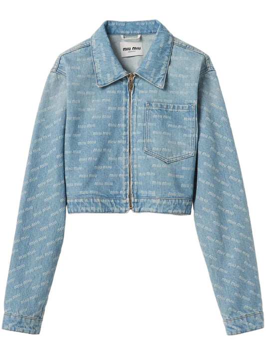 Logo-Print Cropped Denim Jacket
