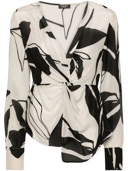 Abstract-Print Crepe Blouse
