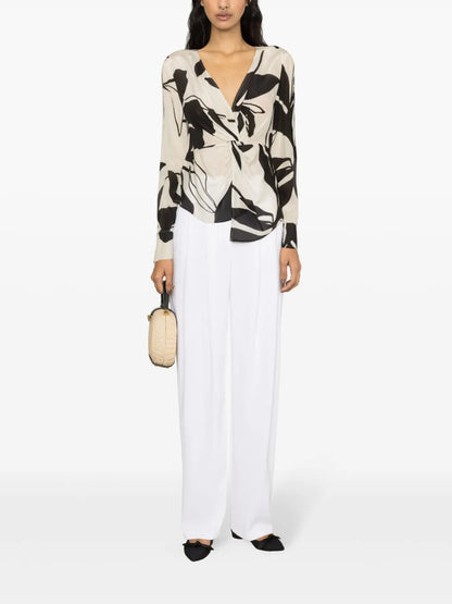 Abstract-Print Crepe Blouse