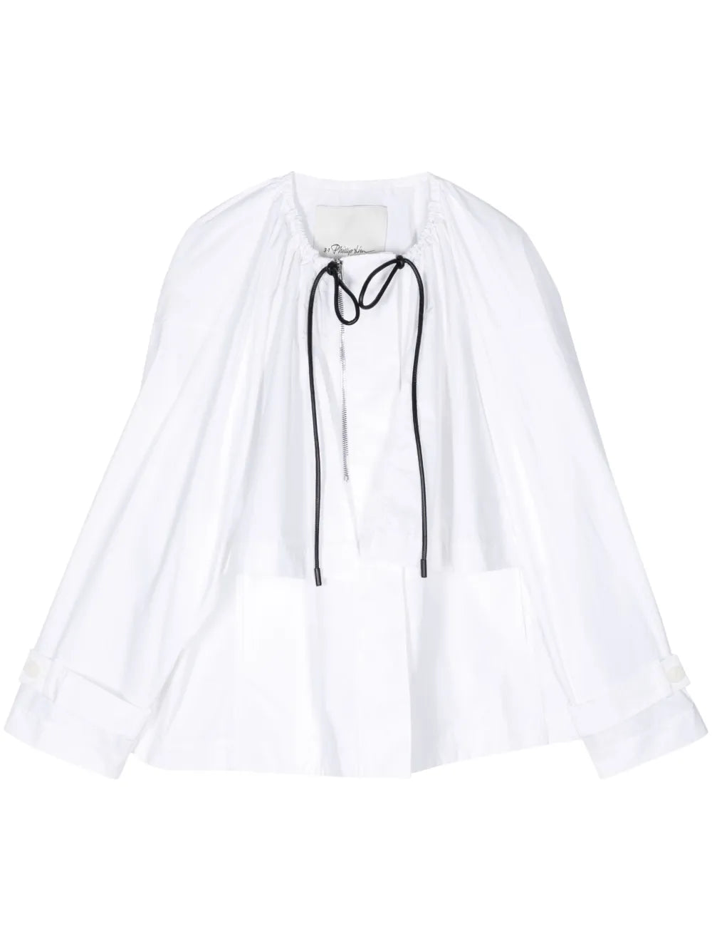 Drastring-Neck Long-Sleeved Blouse