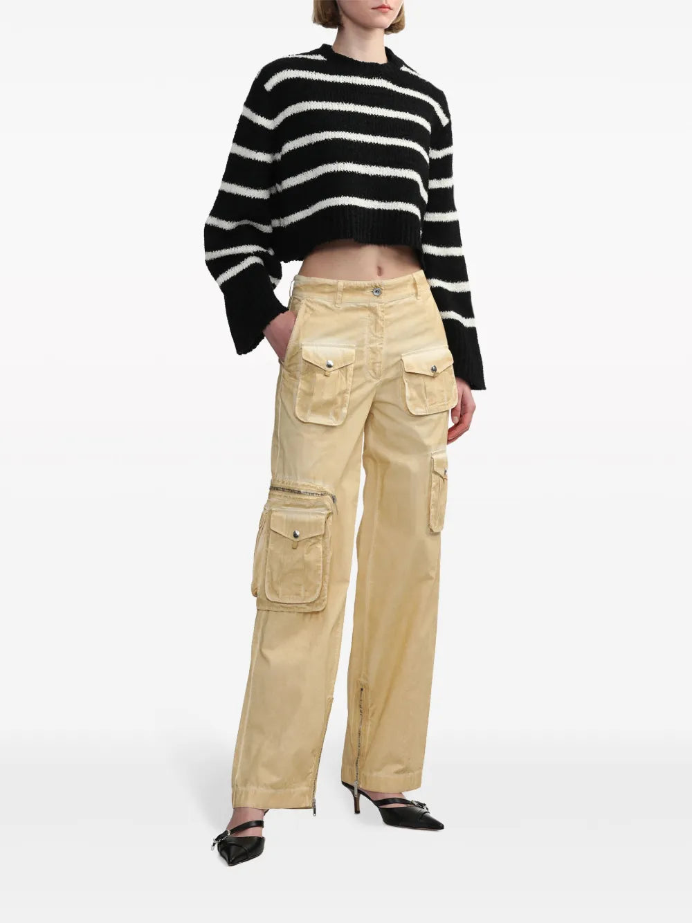 Faded Cotton Cargo Trousers