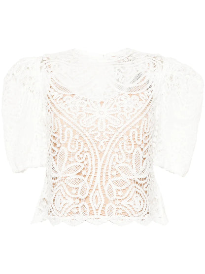 Balloon-Sleeves Crochet Jumper