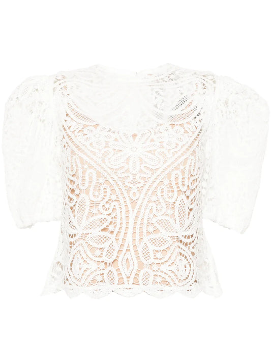 Balloon-Sleeves Crochet Jumper