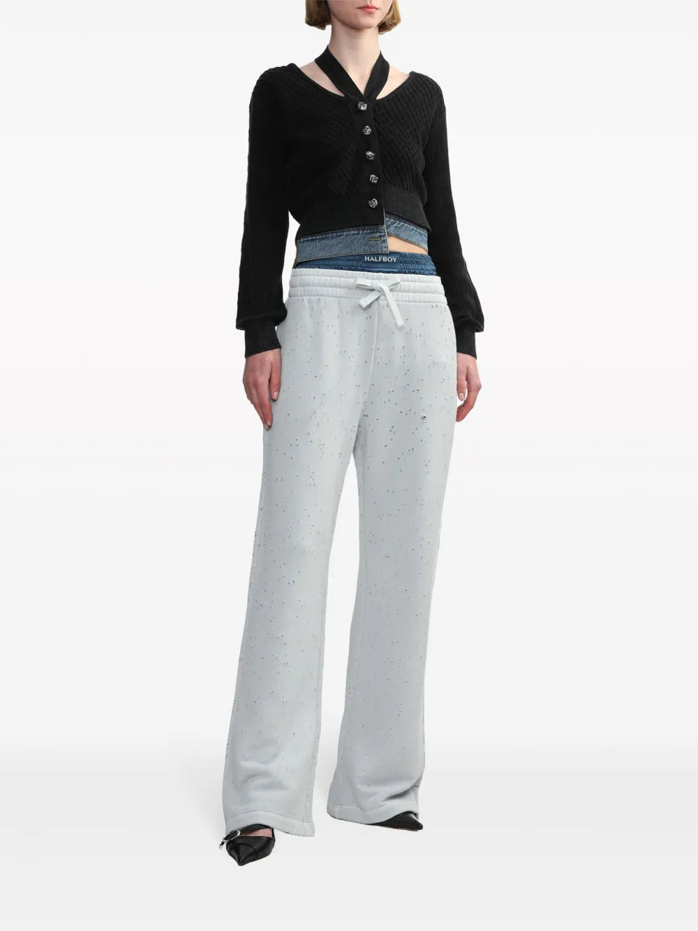 Layered Wide-Leg Track Pants
