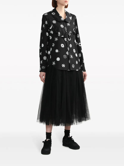 Graphic-Print Ruffle-Trim Shirt