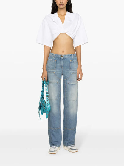 Knee-Panel Mid-Rise Straight Jeans