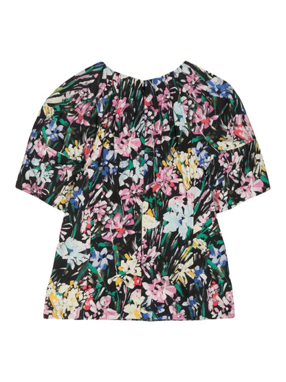 Puff-Sleeve Button-Detail Cotton Top
