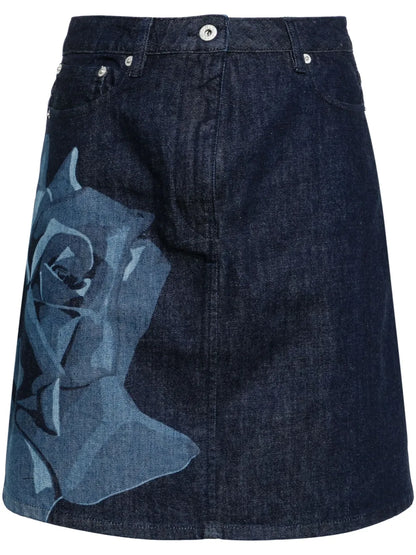Rose-Print Denim Miniskirt