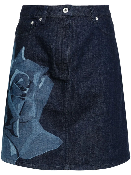 Rose-Print Denim Miniskirt