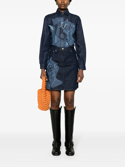 Rose-Print Denim Miniskirt