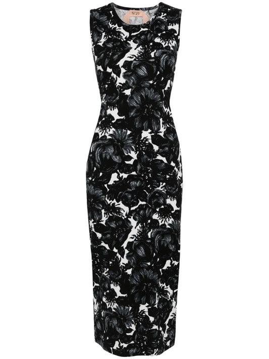 Floral-Intarsia Cotton Maxi Dress