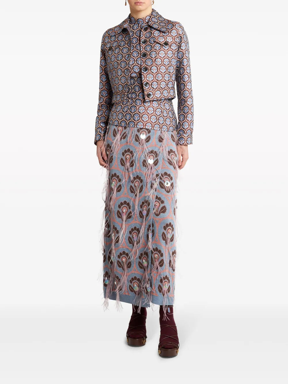 Floral-Jacquard Short-Sleeve Top