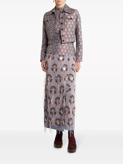 Floral-Jacquard Short-Sleeve Top