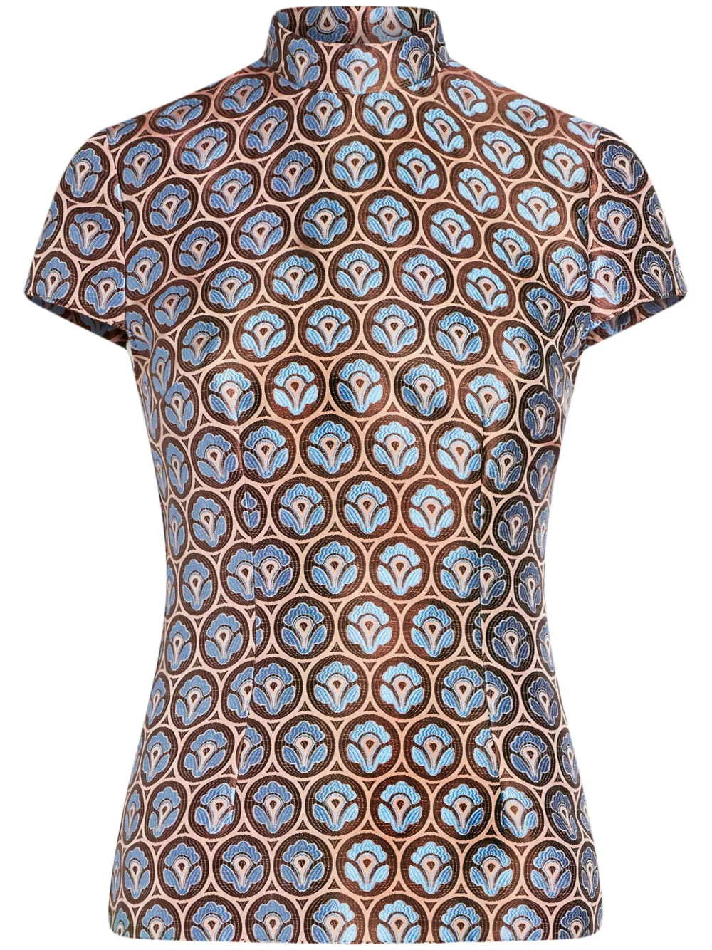Floral-Jacquard Short-Sleeve Top