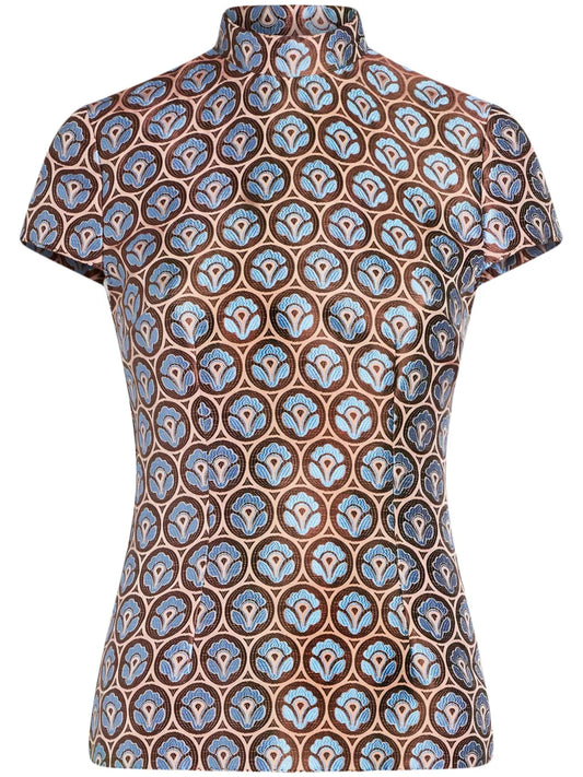 Floral-Jacquard Short-Sleeve Top