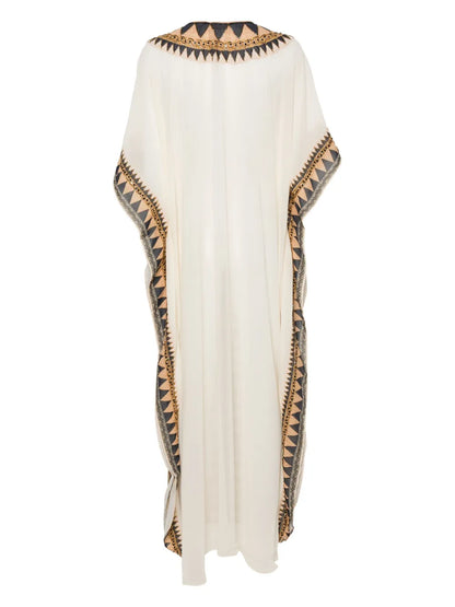 Abstract-Print Beaded Kaftan