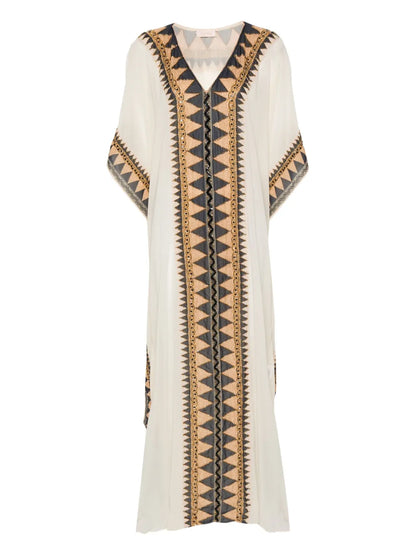 Abstract-Print Beaded Kaftan