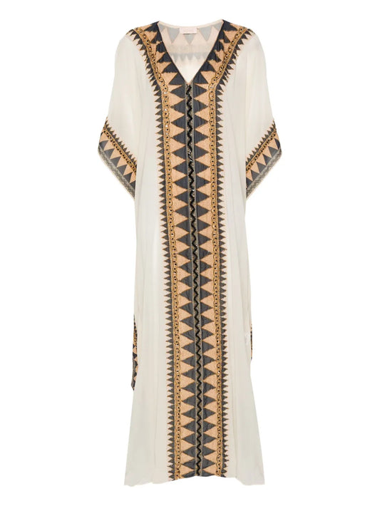 Abstract-Print Beaded Kaftan