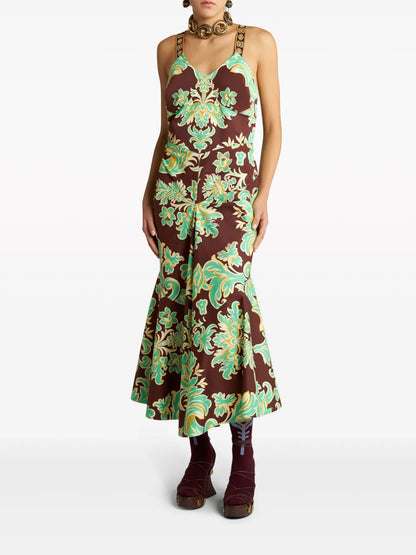 Paisley-Print Sleeveless Midi Dress