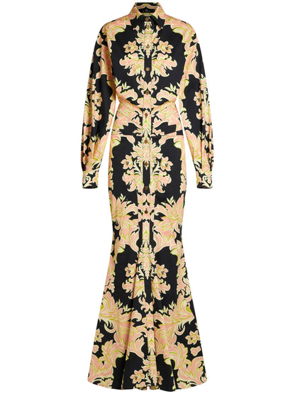 Paisley-Print Ruched Gown