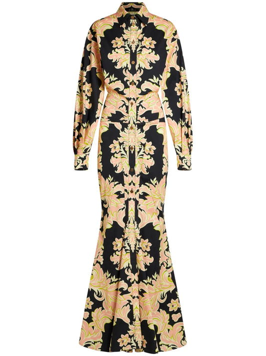 Paisley-Print Ruched Gown