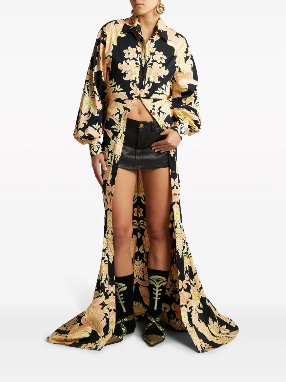 Paisley-Print Ruched Gown