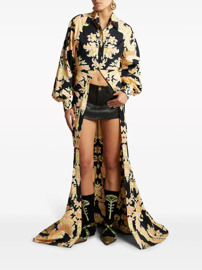 Paisley-Print Ruched Gown