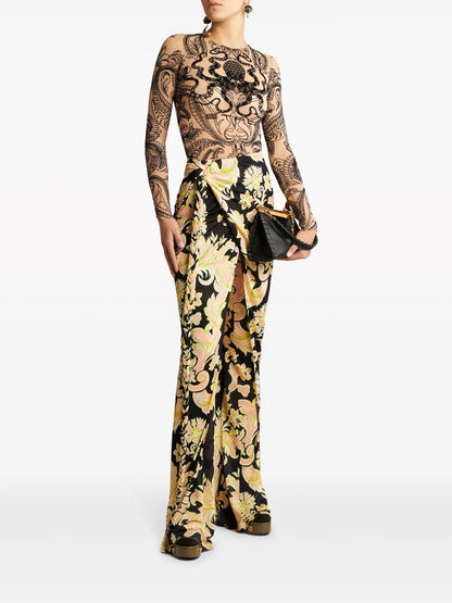 Floral-Print High-Waisted Trousers