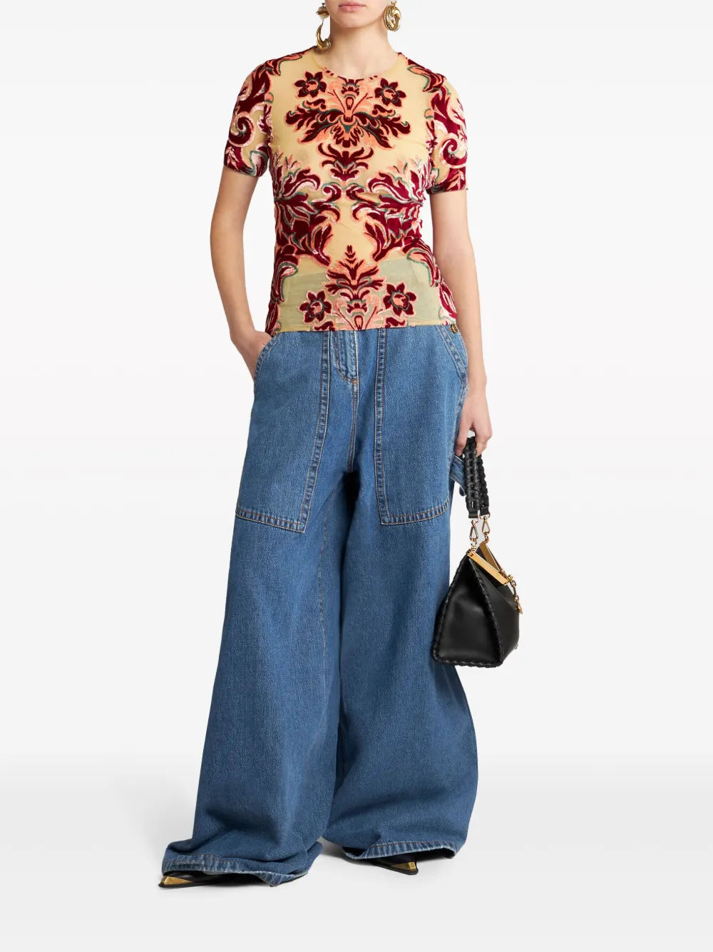 Pegaso-Embroidery Wide-Leg Jeans