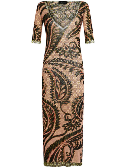 Paisley-Print Tulle Maxi Dress