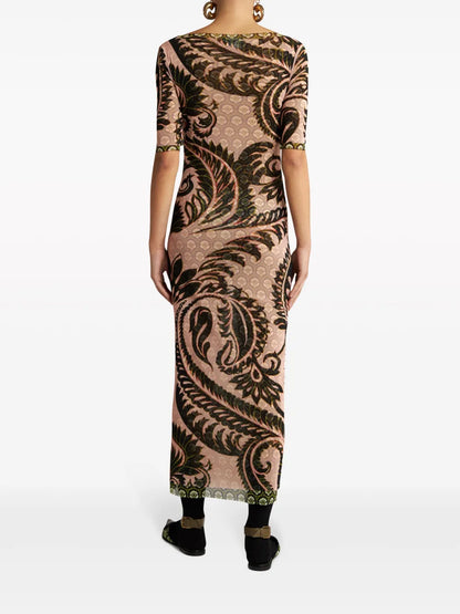 Paisley-Print Tulle Maxi Dress