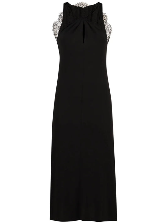 Lace-Appliqué Halterneck Midi Dress