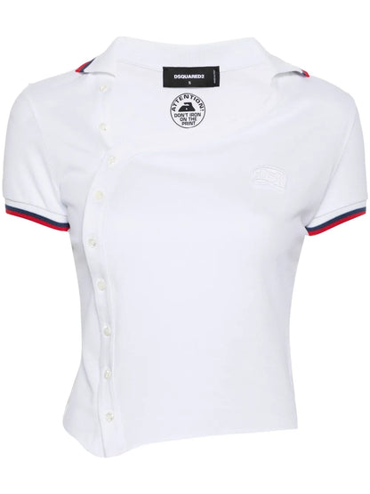 Logo-Patch Asymmetric Polo Shirt