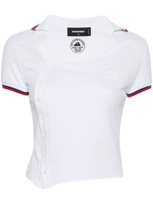 Logo-Patch Asymmetric Polo Shirt